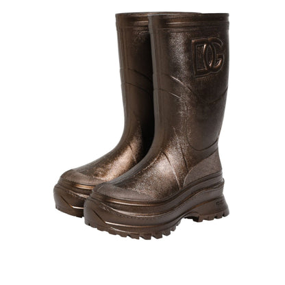 Dolce & Gabbana Metallic Bronze Pull On Rain Boots Shoes Dolce & Gabbana