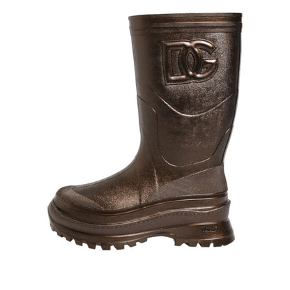 Dolce & Gabbana Metallic Bronze Pull On Rain Boots Shoes Dolce & Gabbana