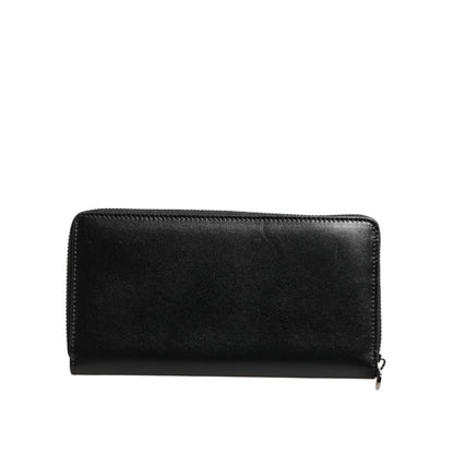 Dolce & Gabbana Black Leather DG Plaque Zip Around Continental Wallet
