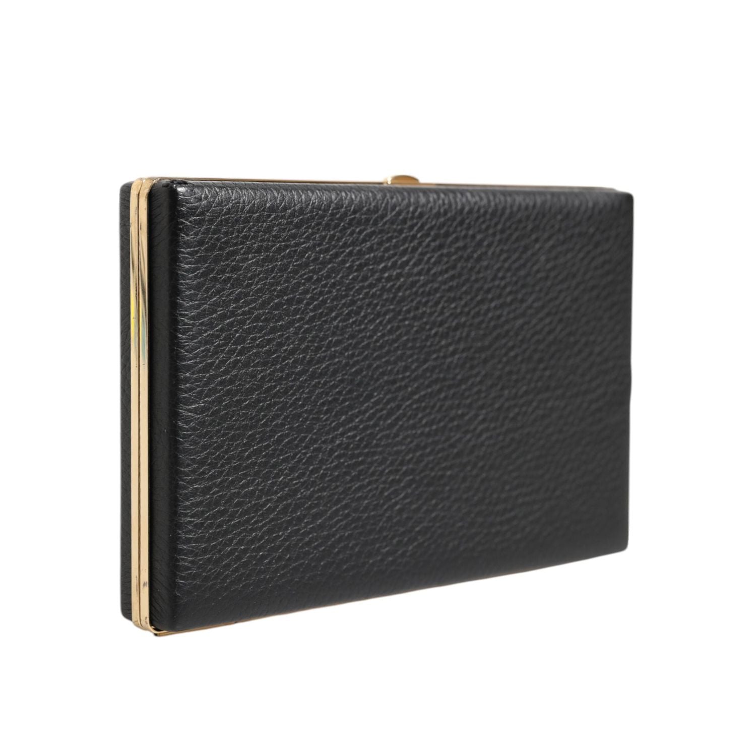 Dolce & Gabbana Black Leather Gold Frame Clutch Evening Party Purse Bag