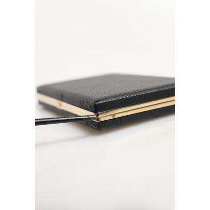 Dolce & Gabbana Black Leather Gold Frame Clutch Evening Party Purse Bag