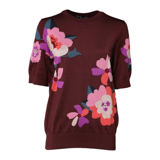 Dolce & Gabbana Maroon Floral Silk Crew Neck Blouse Top 1728,67345645728,Clothing,Dolce & Gabbana,IT48|XXL,Maroon,Material: 100% Silk,Pattern - Shirts - Clothing,Preowned / Defect,Shirts - Clothing,Shortsleeve - Shirts - Clothing,T-Shirts - Clothing,T-Shi