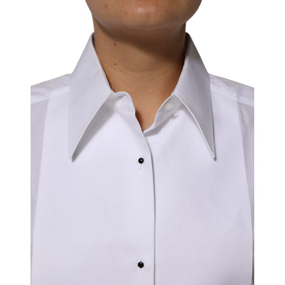 Dolce & Gabbana White Cotton Collared Long Sleeves Shirt Top