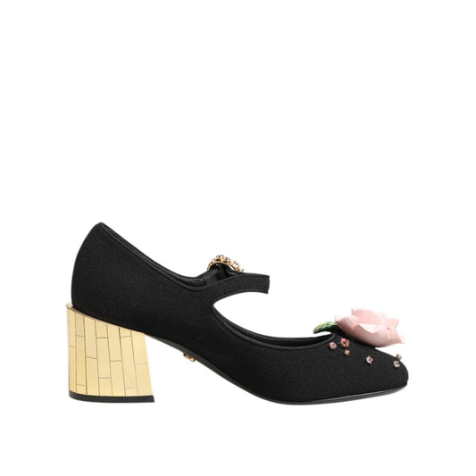 Dolce & Gabbana Black Flower Crystal Embellished Mary Jane Shoes Dolce & Gabbana