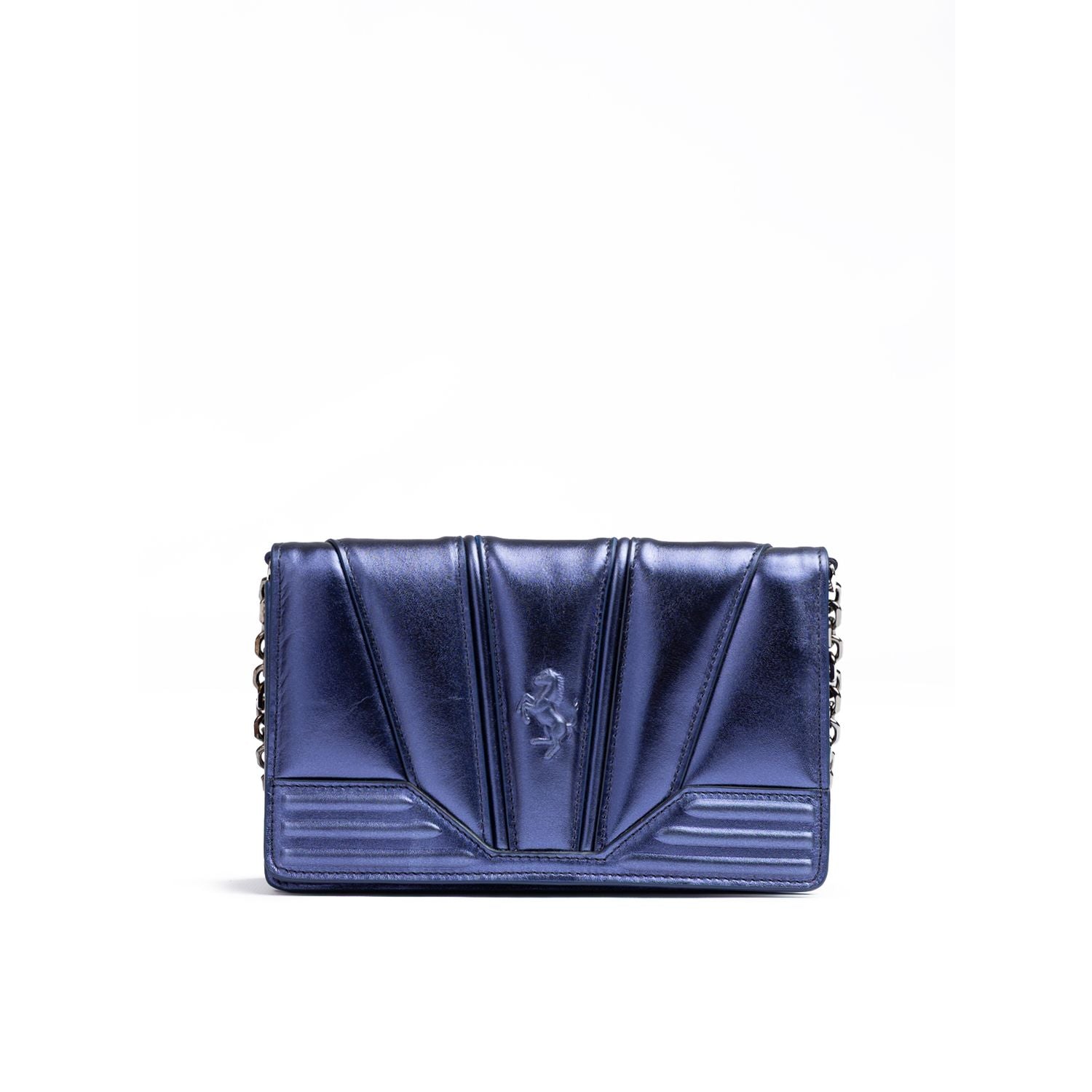 Ferrari Metal blue GT patent leather bag with chain