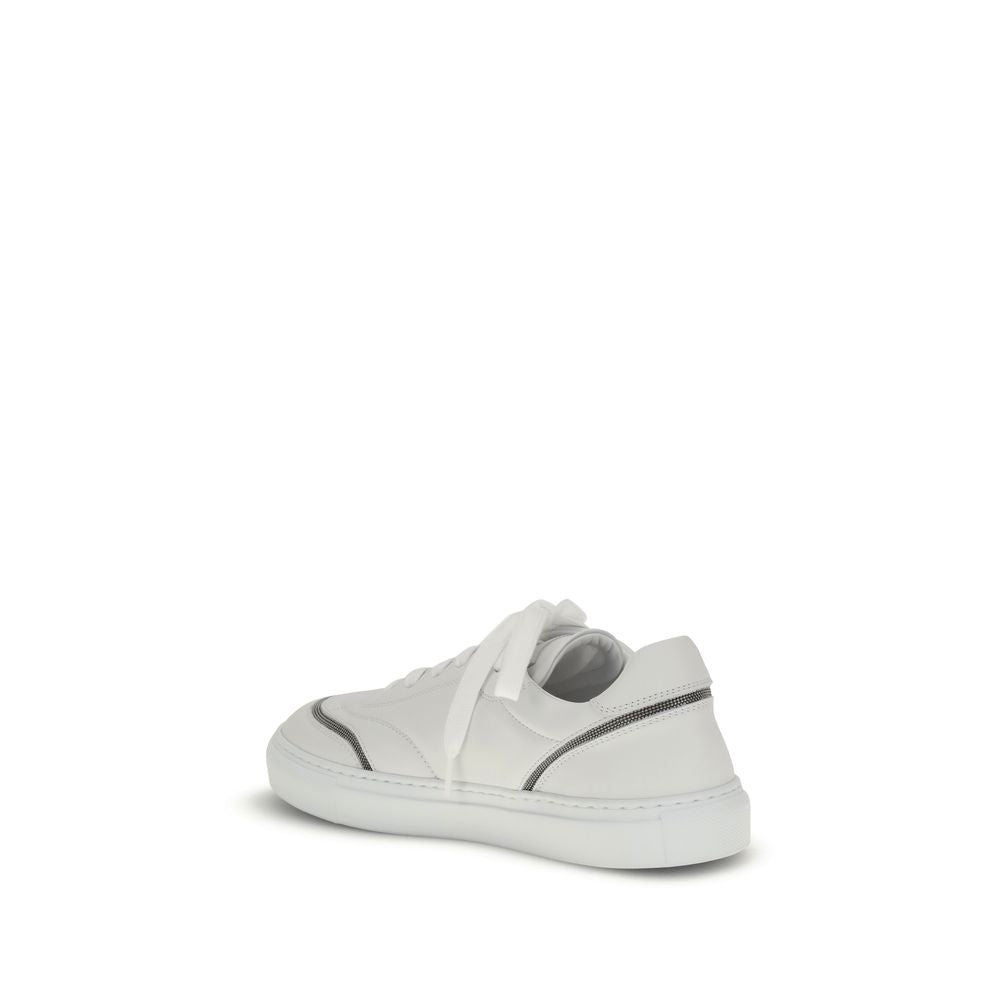 Brunello Cucinelli White Calf Leather Bos Taurus Low Top Sneakers