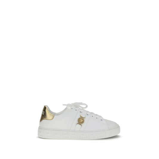 Versace White Calf Leather Bos Taurus Low Top Sneakers