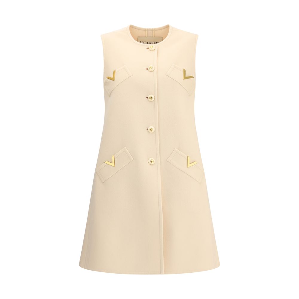 Valentino Cream Fleece Wool Casual Dress