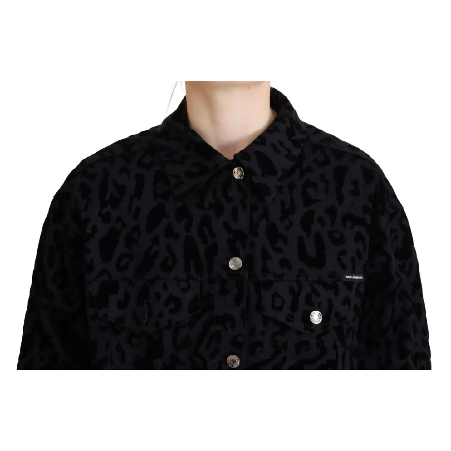 Dolce & Gabbana Cotton Black Leopard Long Sleeve Denim Jacket
