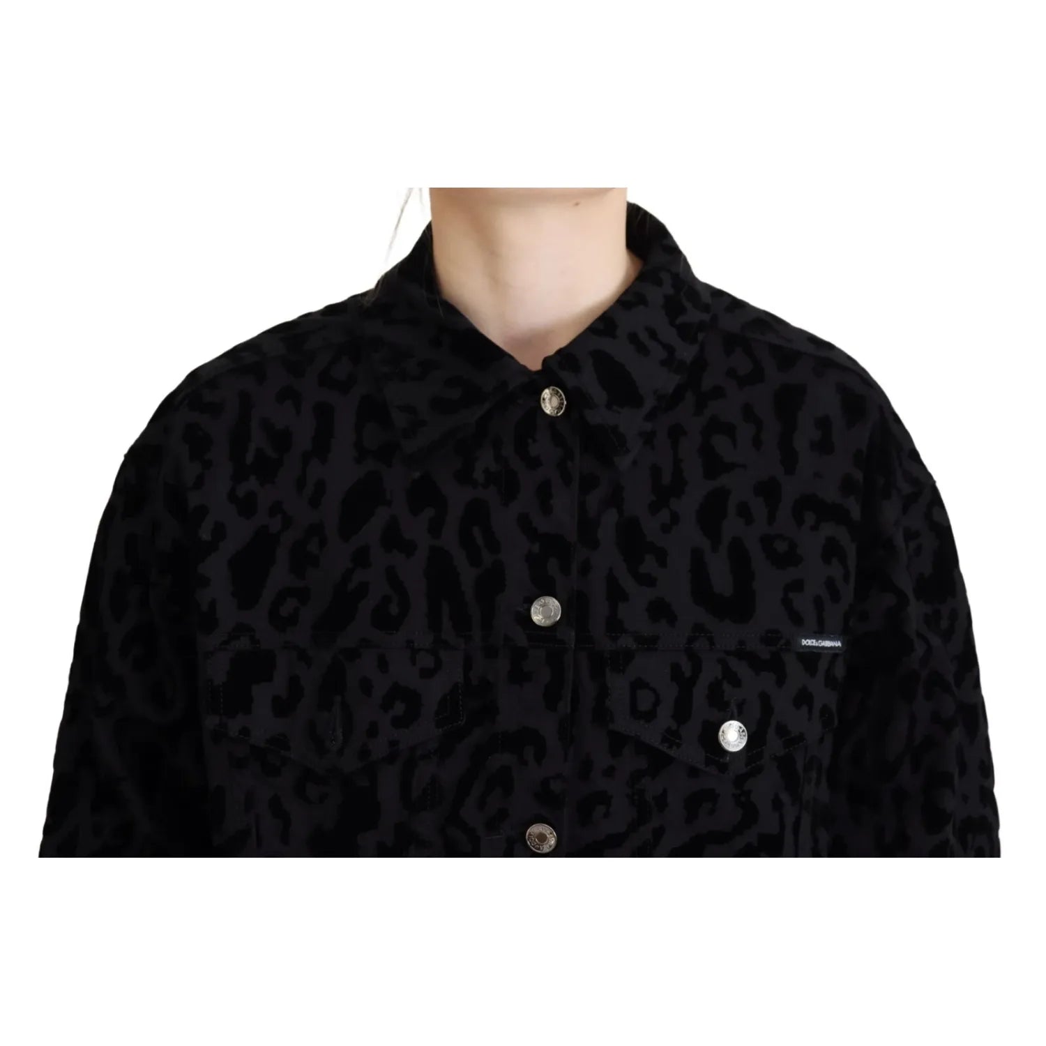 Dolce & Gabbana Cotton Black Leopard Long Sleeve Denim Jacket