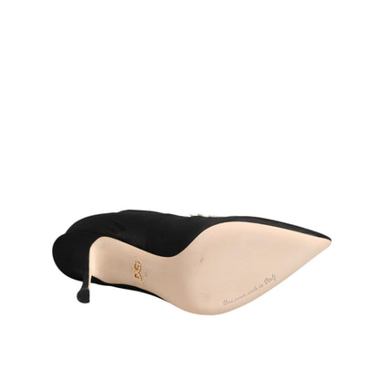 Dolce & Gabbana Black White Embroidered Jersey Stiletto Boots Shoes