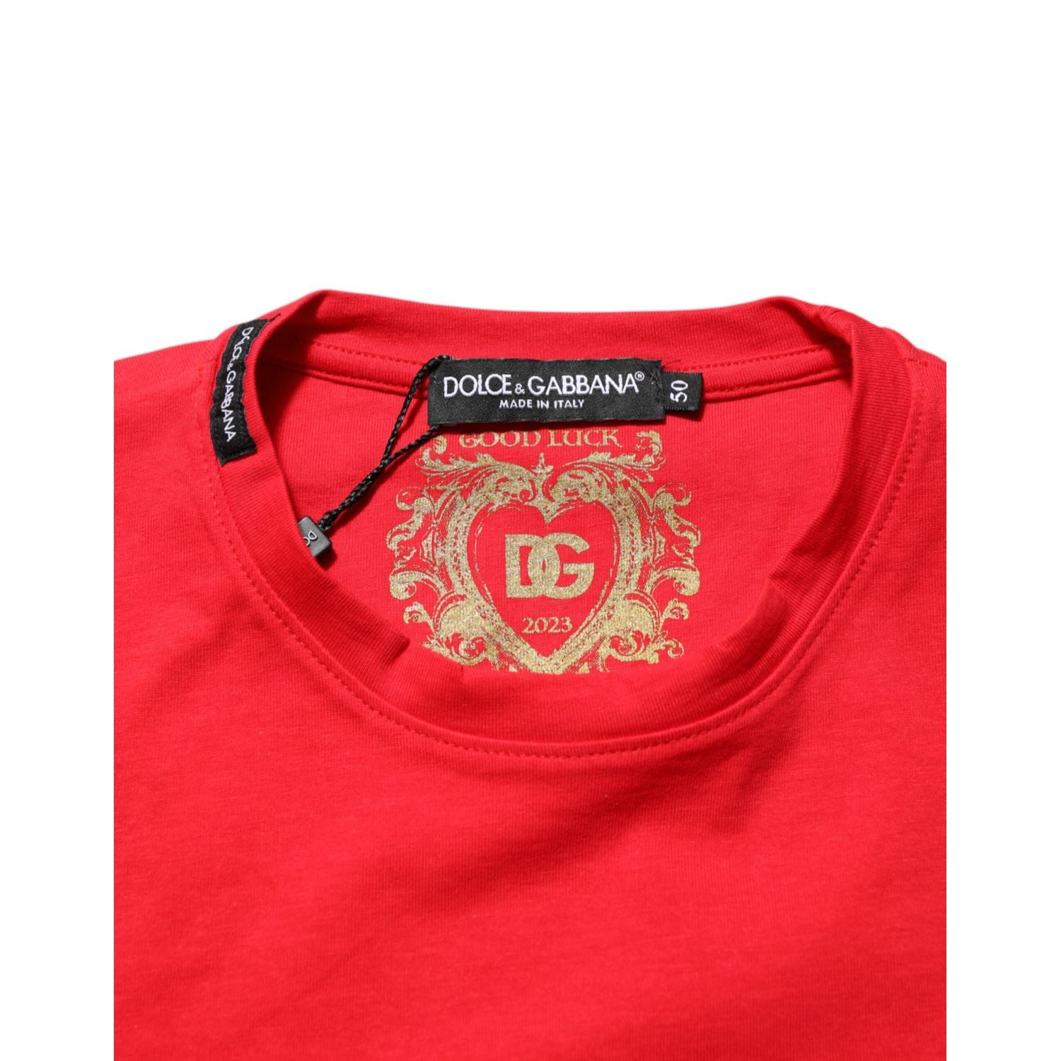 Dolce & Gabbana Red Goodluck 2023 Cotton Crew Neck T-shirt