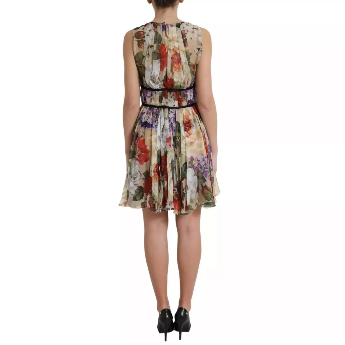 Dolce & Gabbana Beige Floral Sleeveless A-line Mini Dress