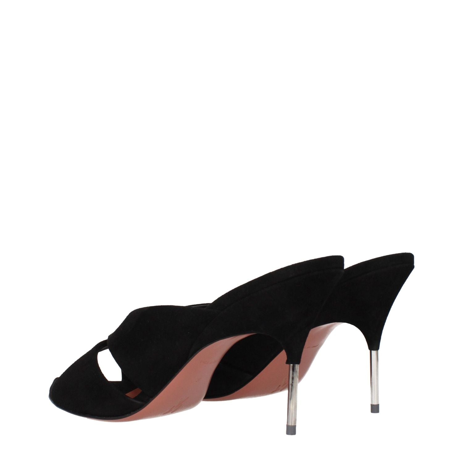 Amina Muaddi Black Leather Stiletto Heel Sandals