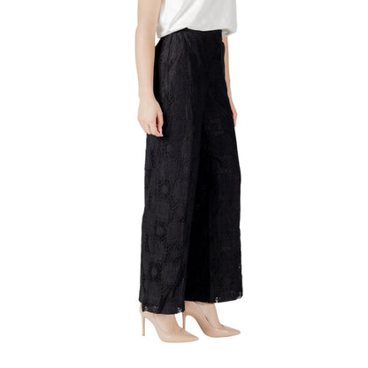 Vila Clothes Black Cotton Casual Pants