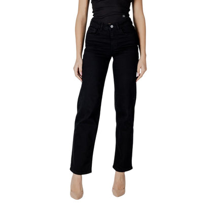 ICHI Black Cotton Relaxed Fit Jeans