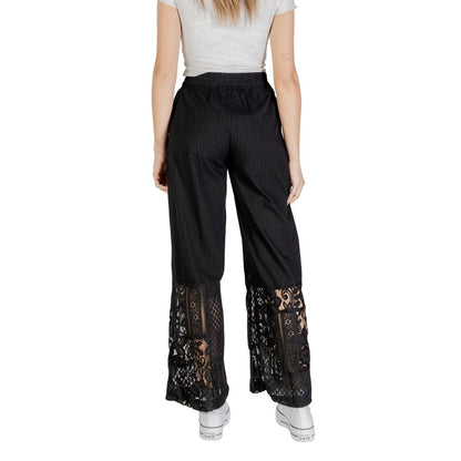 ICHI Black Cotton Casual Pants