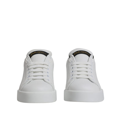 Dolce & Gabbana White Black Leather Low Top Sneakers Shoes Dolce & Gabbana
