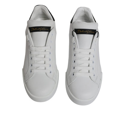 Dolce & Gabbana White Black Leather Low Top Sneakers Shoes Dolce & Gabbana