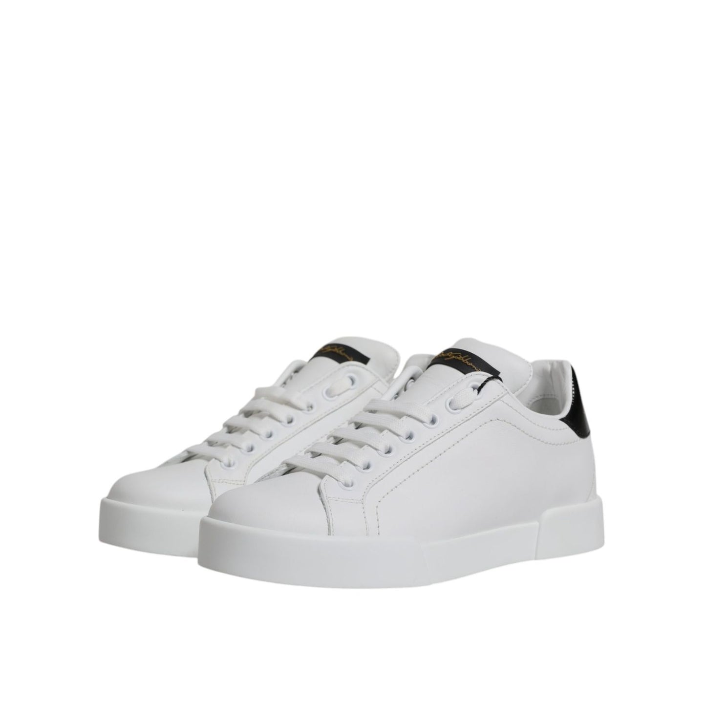 Dolce & Gabbana White Black Leather Low Top Sneakers Shoes Dolce & Gabbana
