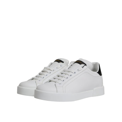 Dolce & Gabbana White Black Leather Low Top Sneakers Shoes Dolce & Gabbana