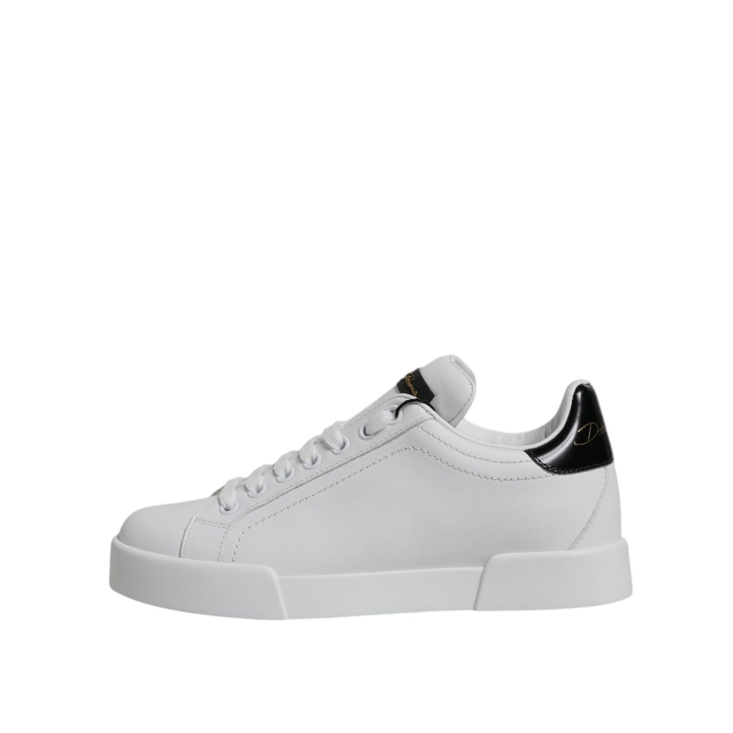 Dolce & Gabbana White Black Leather Low Top Sneakers Shoes Dolce & Gabbana