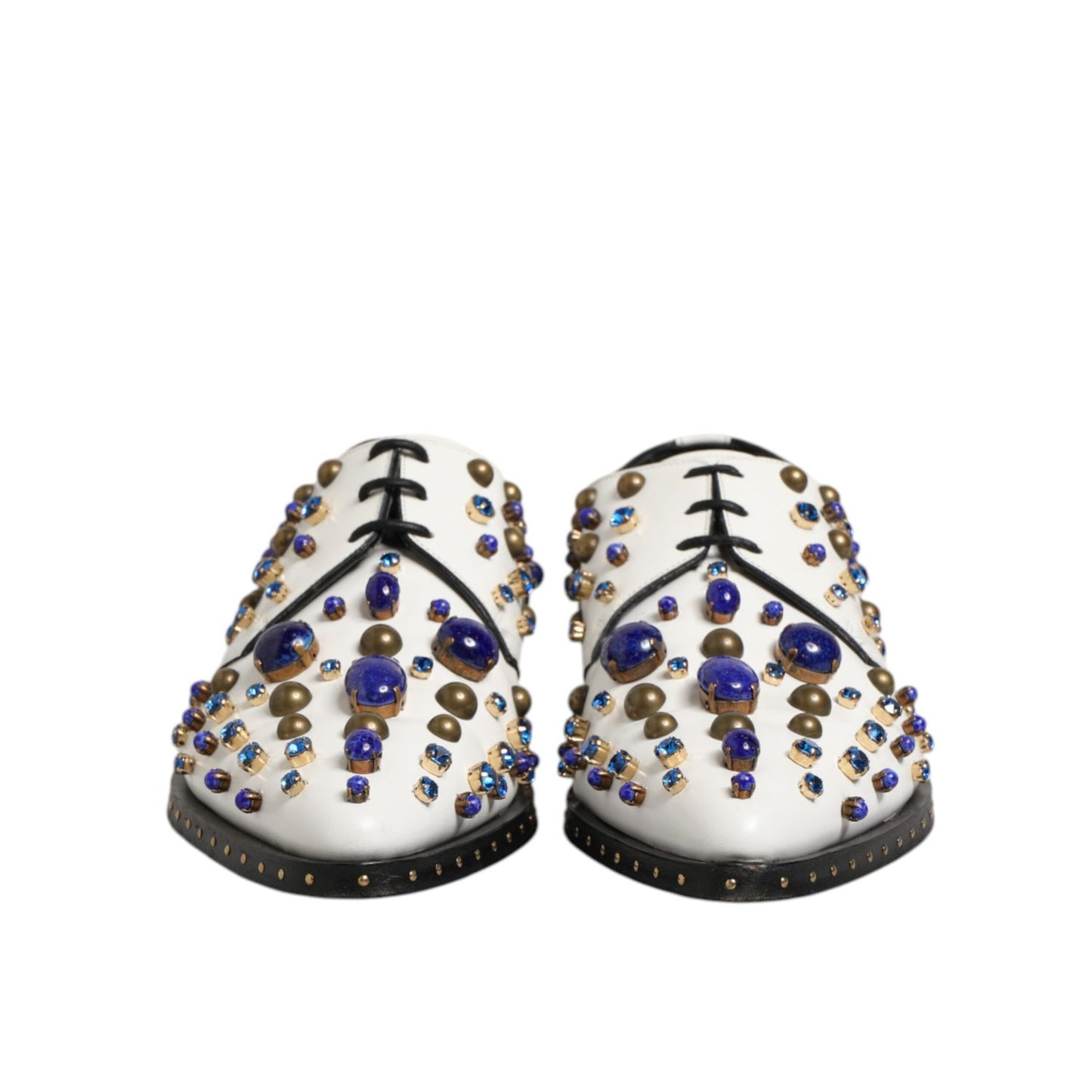Dolce & Gabbana White Leather Crystals Embellished Dress Shoes