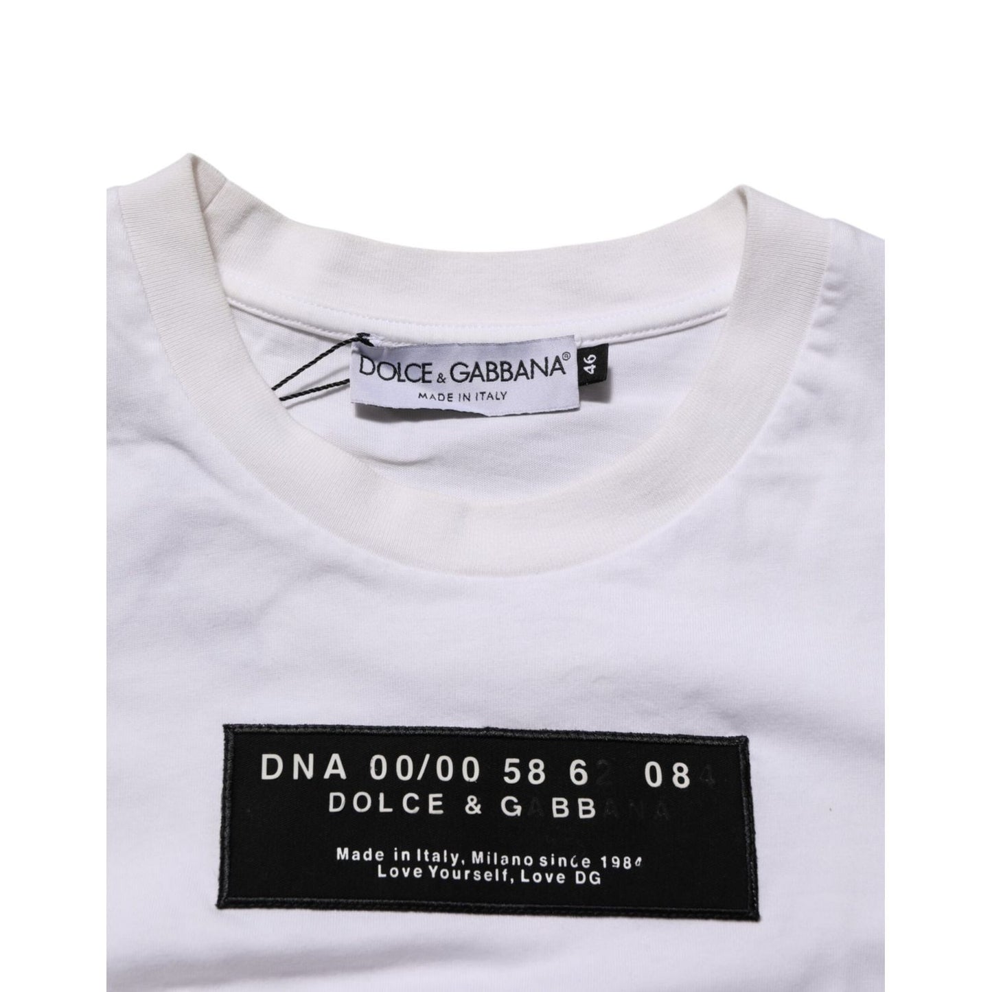 Dolce & Gabbana White Cotton Logo Print Crew Neck Men T-shirt