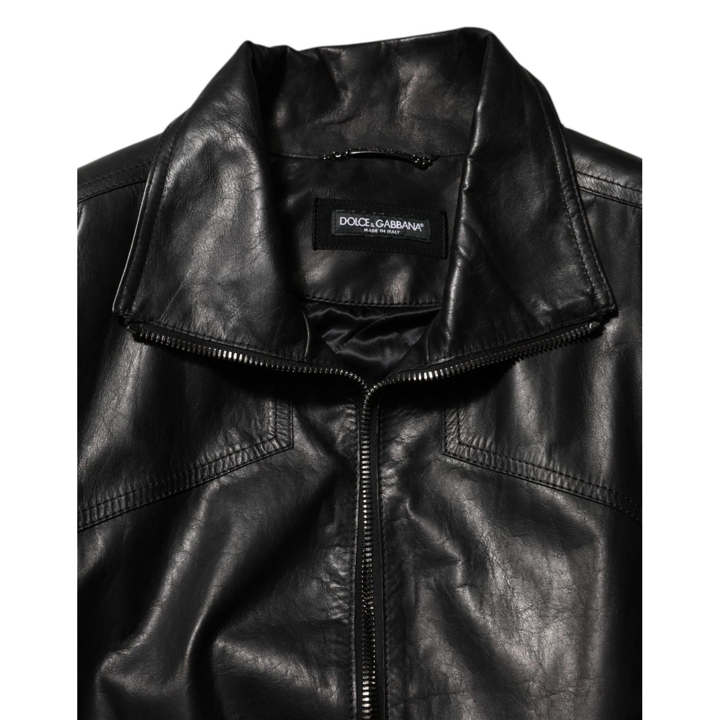 Dolce & Gabbana Black Leather Full Zip Biker Blouson Jacket