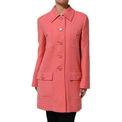 Dolce & Gabbana Pink Buttoned Down Trench Coat Jacket 1728,67345645728,Clothing,Coats - Jackets & Coats - Clothing,Dolce & Gabbana,IT44 | L,Jackets & Coats - Clothing,Material: 100%WV,Pink,Preowned / Defect,Women
