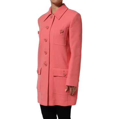 Dolce & Gabbana Pink Buttoned Down Trench Coat Jacket 1728,67345645728,Clothing,Coats - Jackets & Coats - Clothing,Dolce & Gabbana,IT44 | L,Jackets & Coats - Clothing,Material: 100%WV,Pink,Preowned / Defect,Women