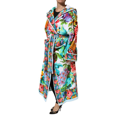 Dolce & Gabbana Multicolor Floral Print Belted Bathrobe Coat Jacket