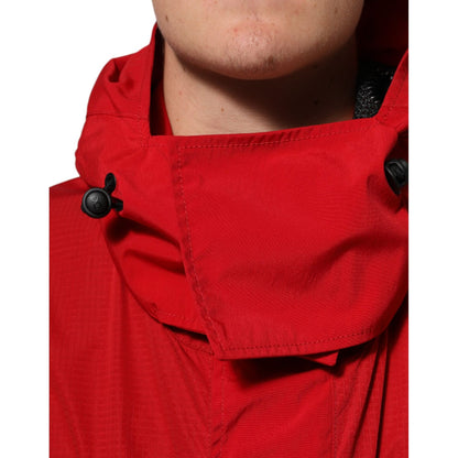Dolce & Gabbana Red Nylon Hooded Men Full Zip Parka Jacket