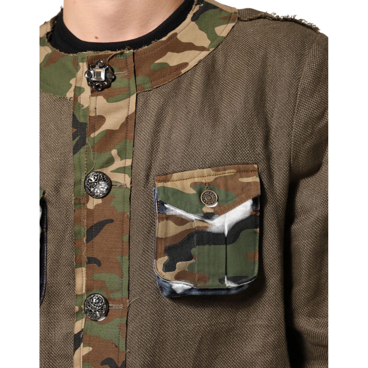 Dolce & Gabbana Brown Camouflage Linen Button Down Jacket