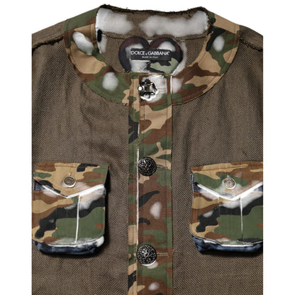 Dolce & Gabbana Brown Camouflage Linen Button Down Jacket
