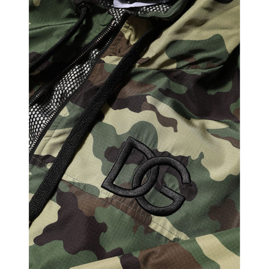 Dolce & Gabbana Green Camouflage Hooded Sweatshirt Jacket