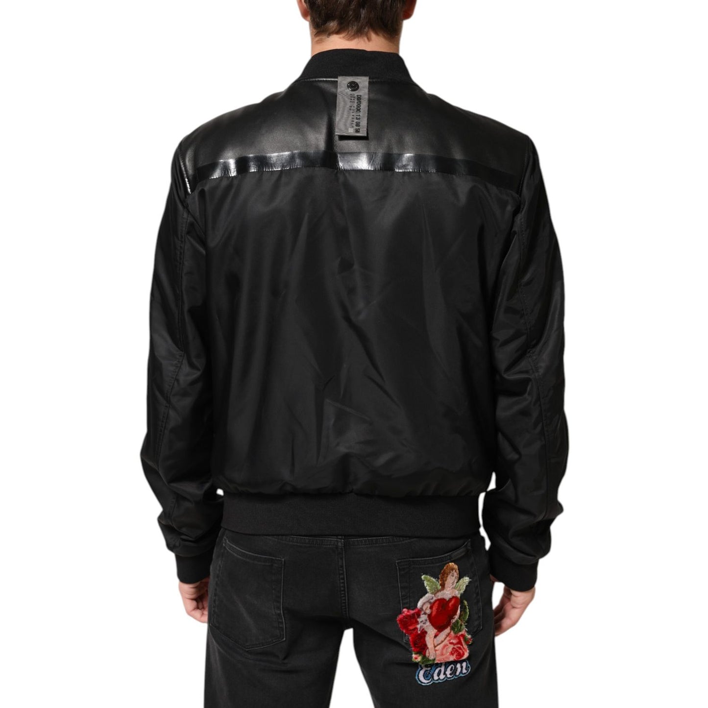 Dolce & Gabbana Black Leather Nylon FullZip Blouson Jacket