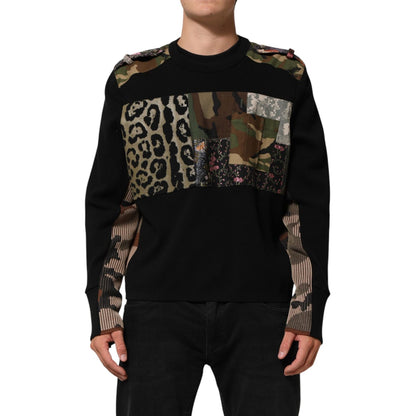 Dolce & Gabbana Black Patchwork Crew Neck Pullover Sweater