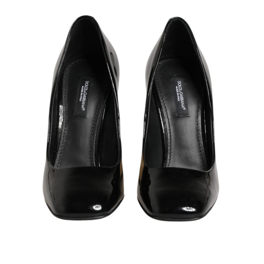 Dolce & Gabbana Black Gold Patent Leather Logo Heels Pumps Shoes