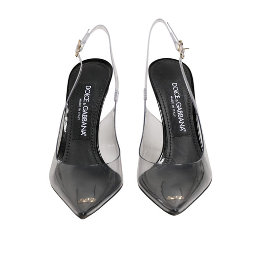 Dolce & Gabbana Black Leather Clear PVC Slingback Pumps Shoes