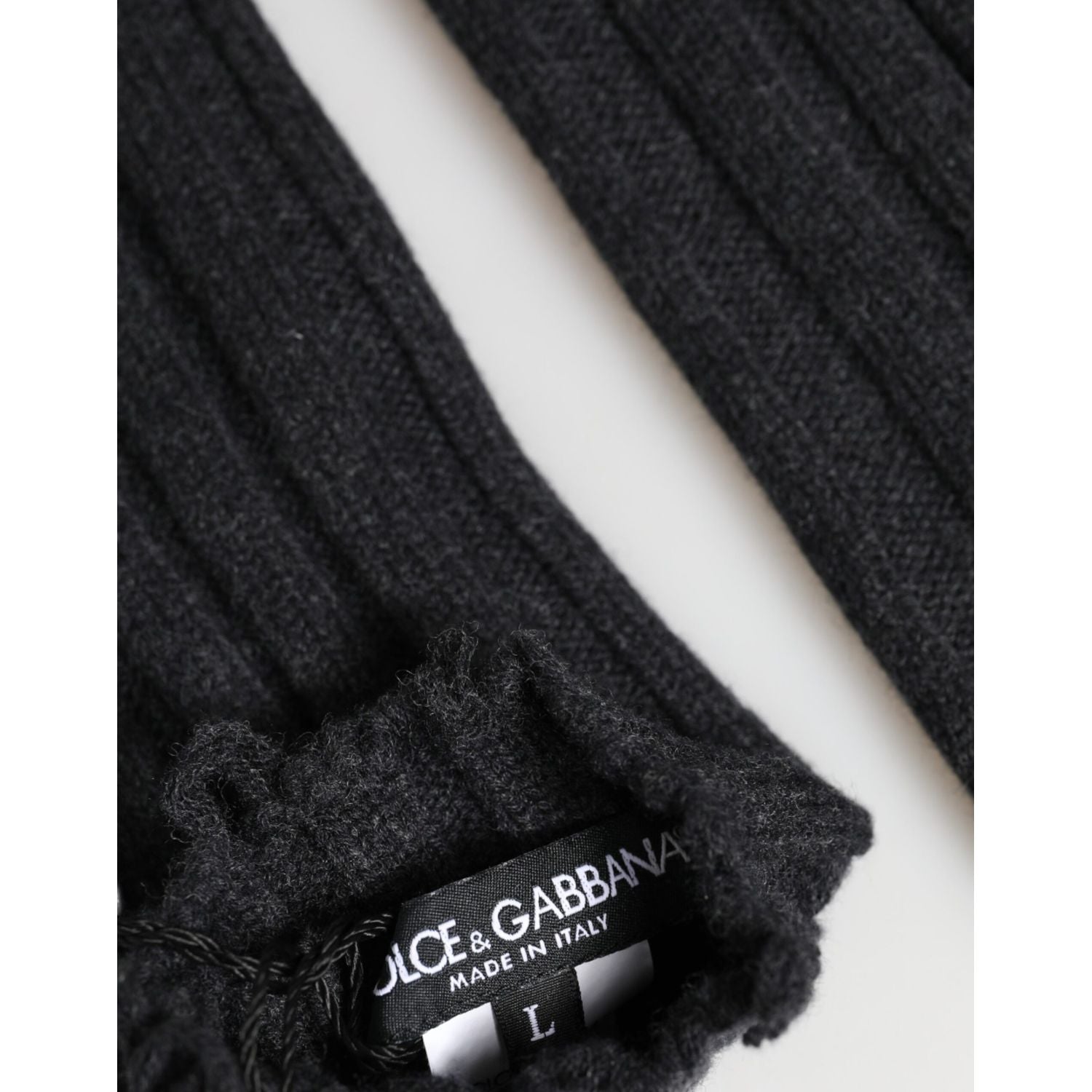 Dolce & Gabbana Dark Gray Virgin Wool Knitted Fingerless Gloves