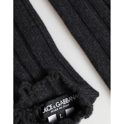 Dolce & Gabbana Dark Gray Virgin Wool Knitted Fingerless Gloves