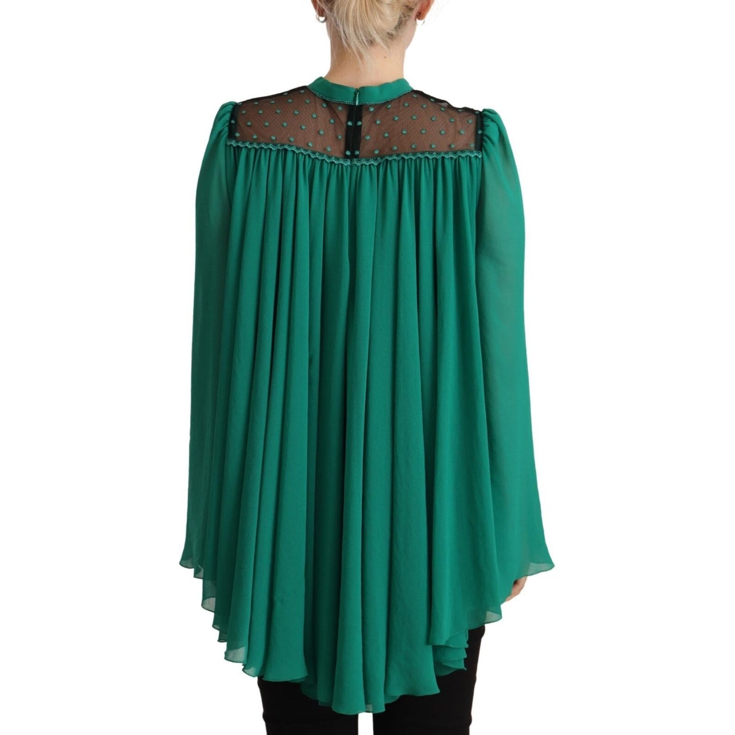 Philosophy Green Lace Polyester Long Sleeves Pleated Top Blouse