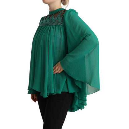 Philosophy Green Lace Polyester Long Sleeves Pleated Top Blouse