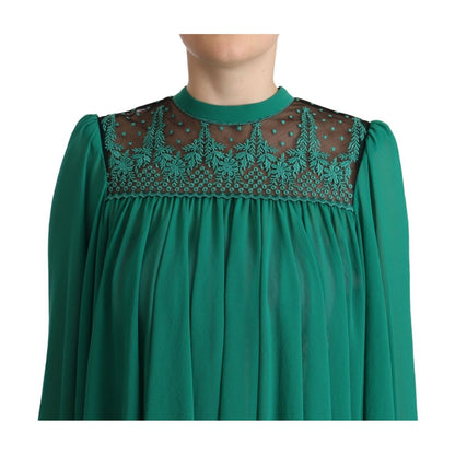 Philosophy Green Lace Polyester Long Sleeves Pleated Top Blouse