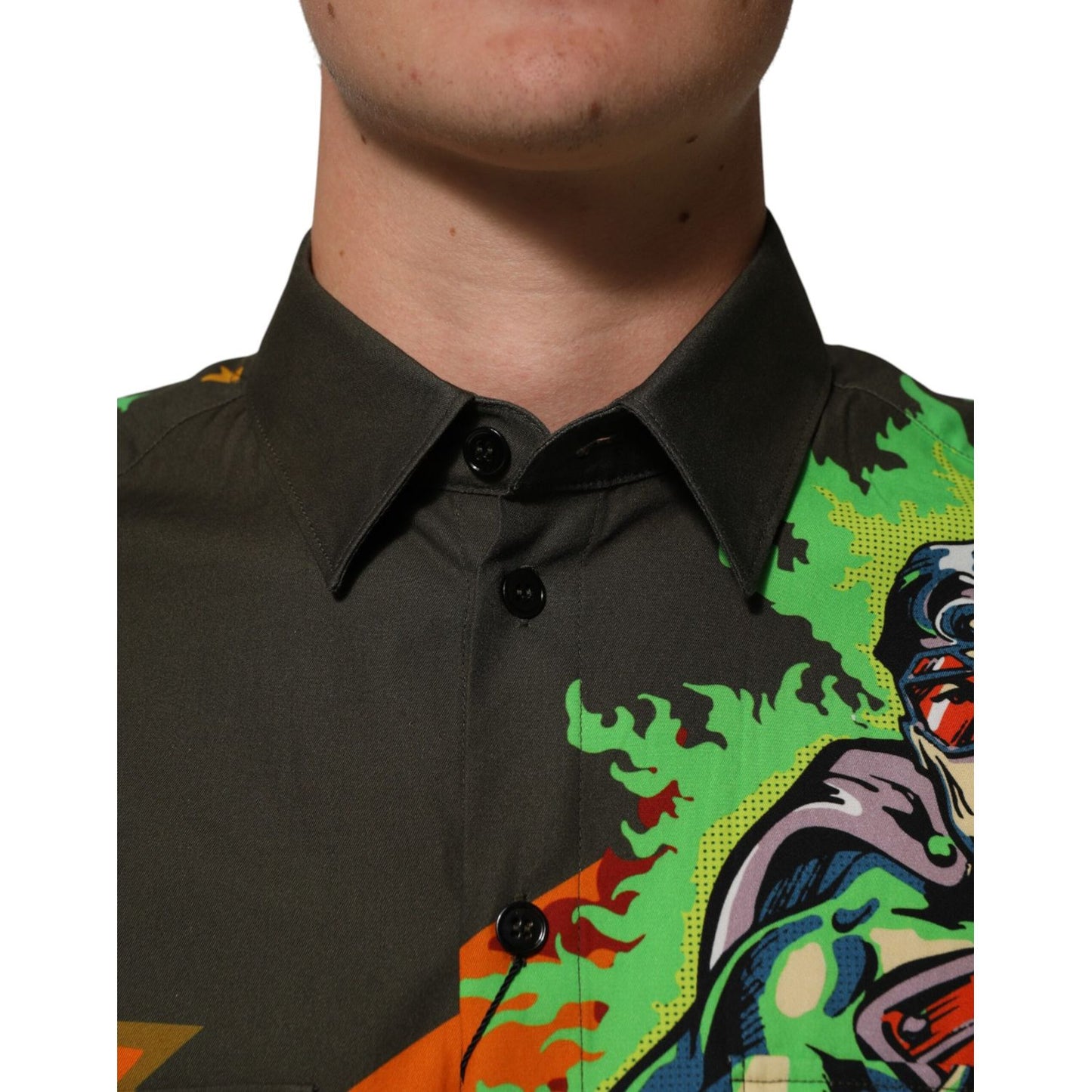 Dolce & Gabbana Green Superhero Print Button Down Shirt