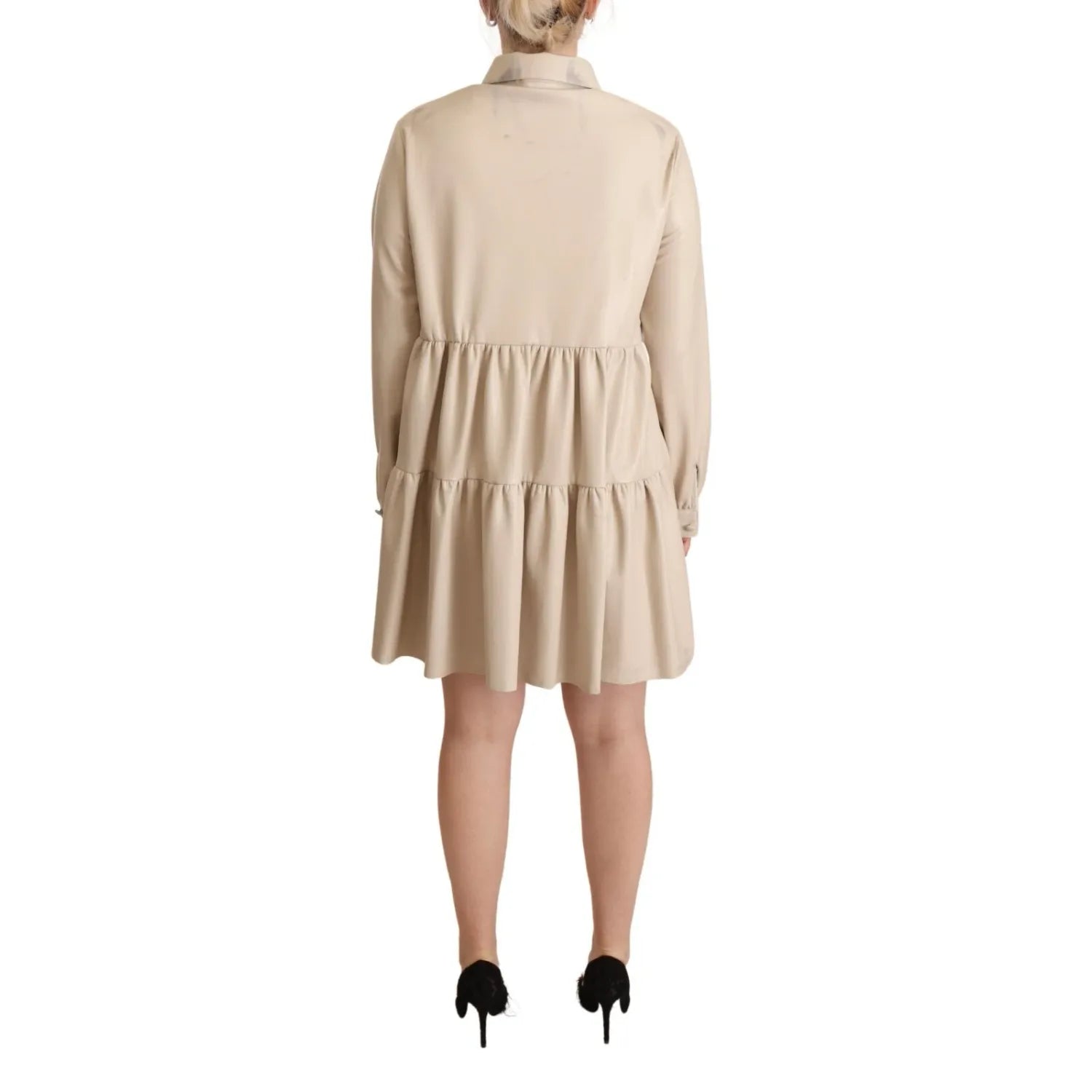 Jucca Leather Beige Long Sleeves Collared A-line Mini  Dress