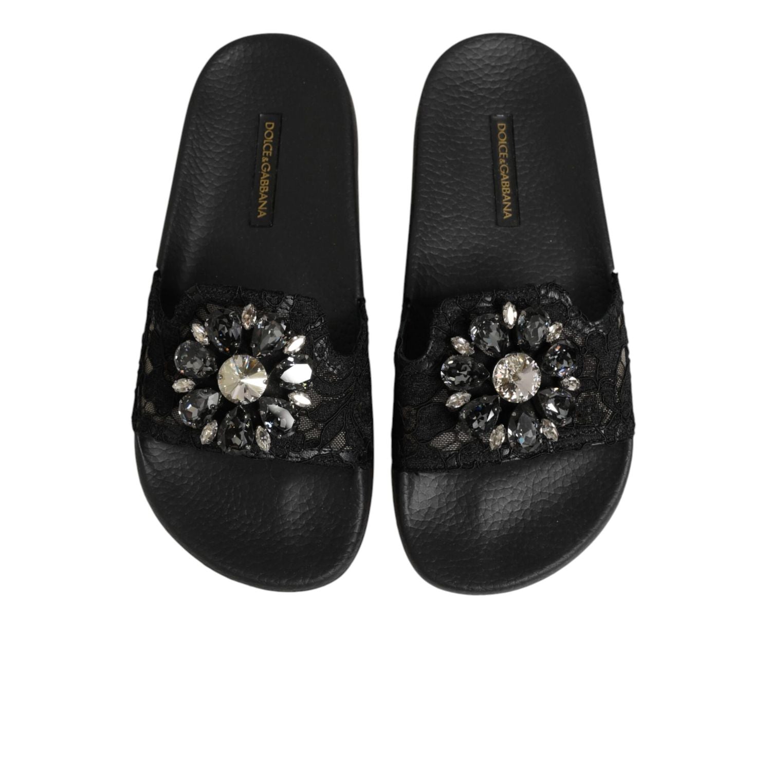 Dolce & Gabbana Black Devotion Matelassé Leather Slides Shoes
