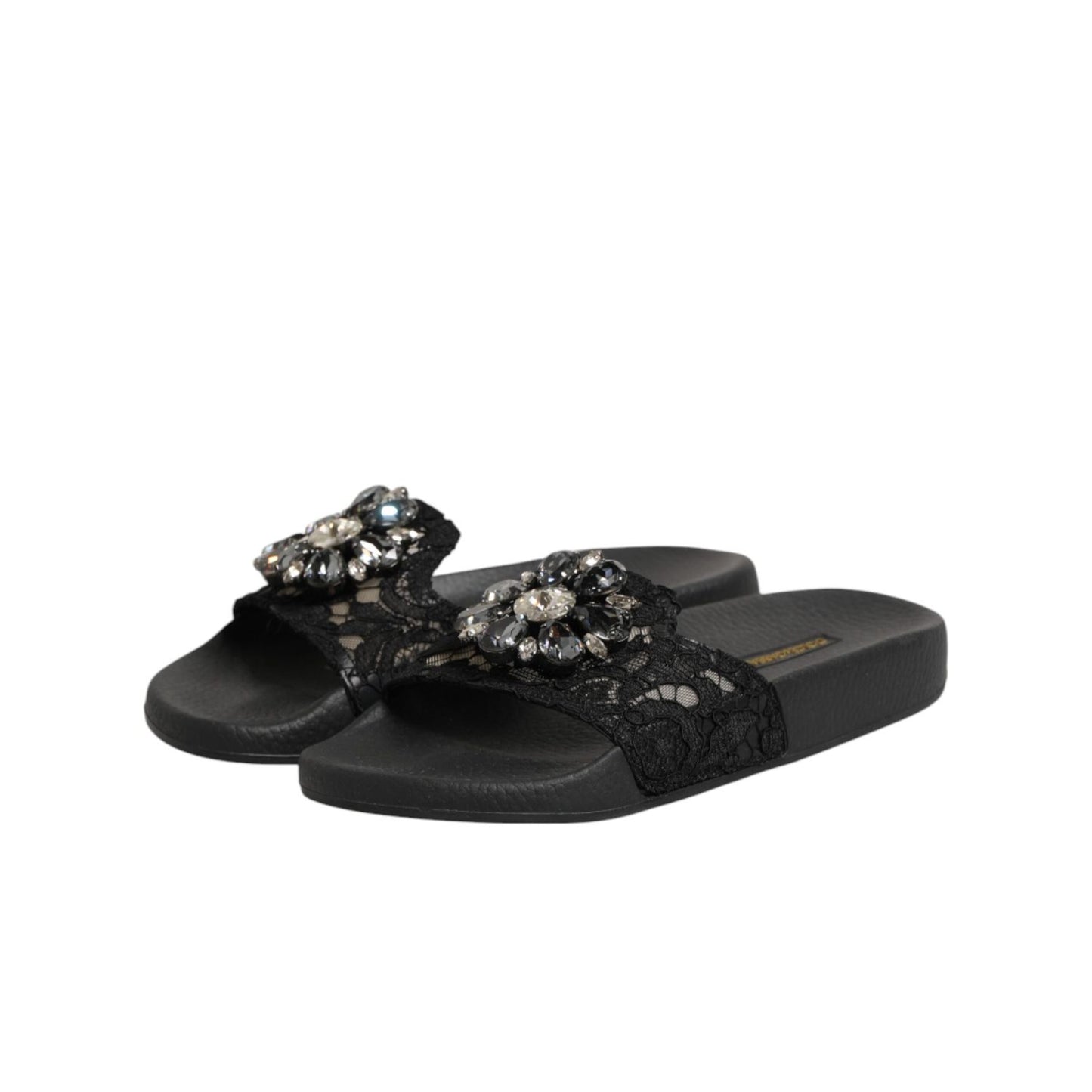 Dolce & Gabbana Black Devotion Matelassé Leather Slides Shoes
