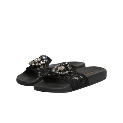 Dolce & Gabbana Black Devotion Matelassé Leather Slides Shoes